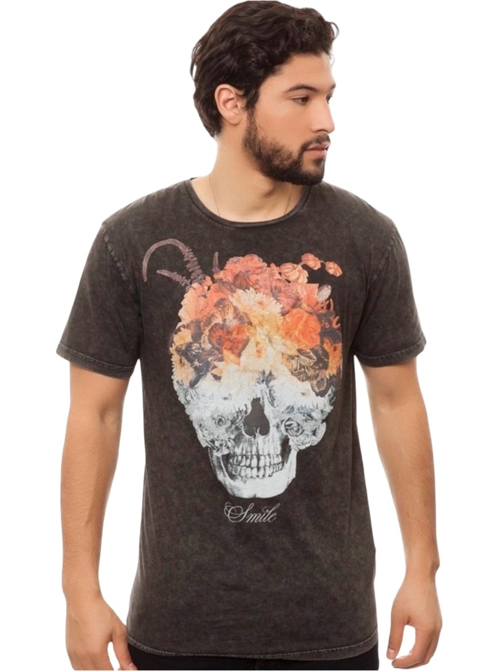 Insight Mens Skull T Shirt Deadhead Floyd Black Mineral Wash Distressed Goth M